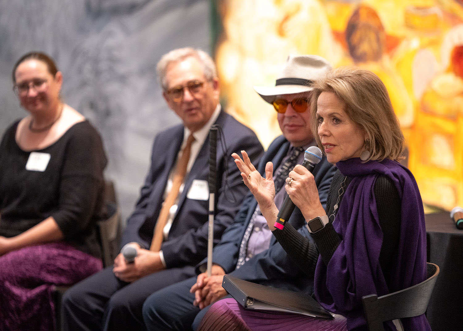 Renée Fleming leading the discussion panel at Music and Mind, photo by Andrew Schwartz