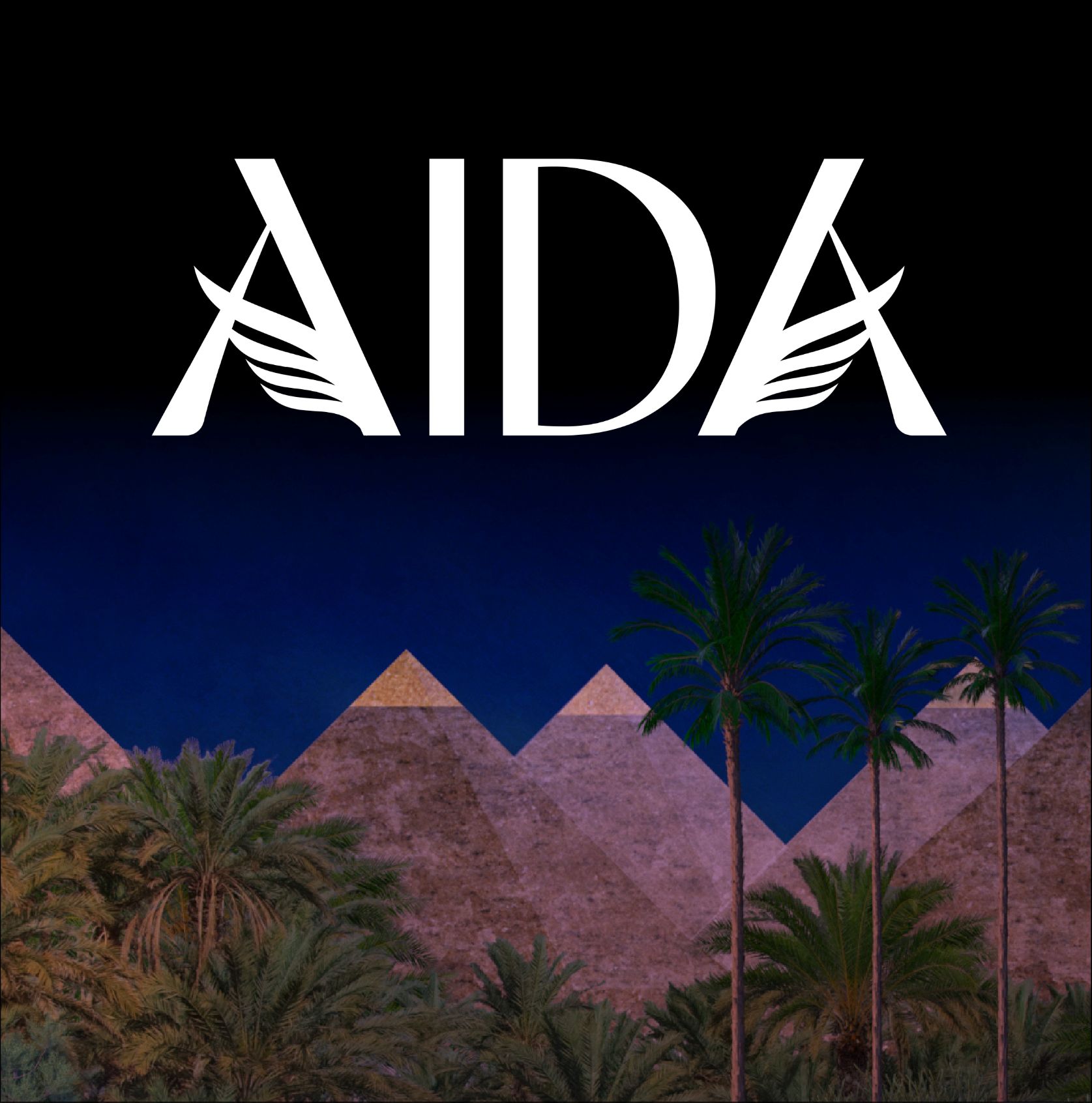 A set rendering, featuring Egyptian pyramids at dusk.